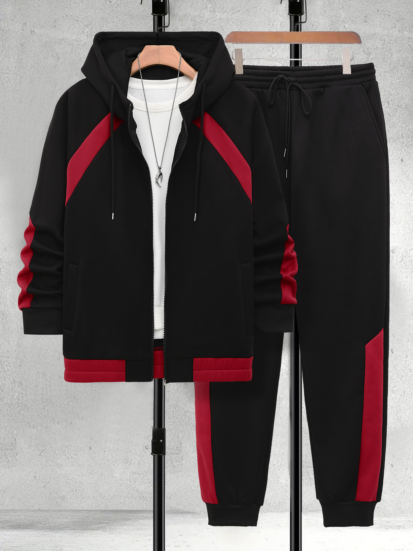 Mens Fashion Zip Up - Men's Plus Size Black & Red