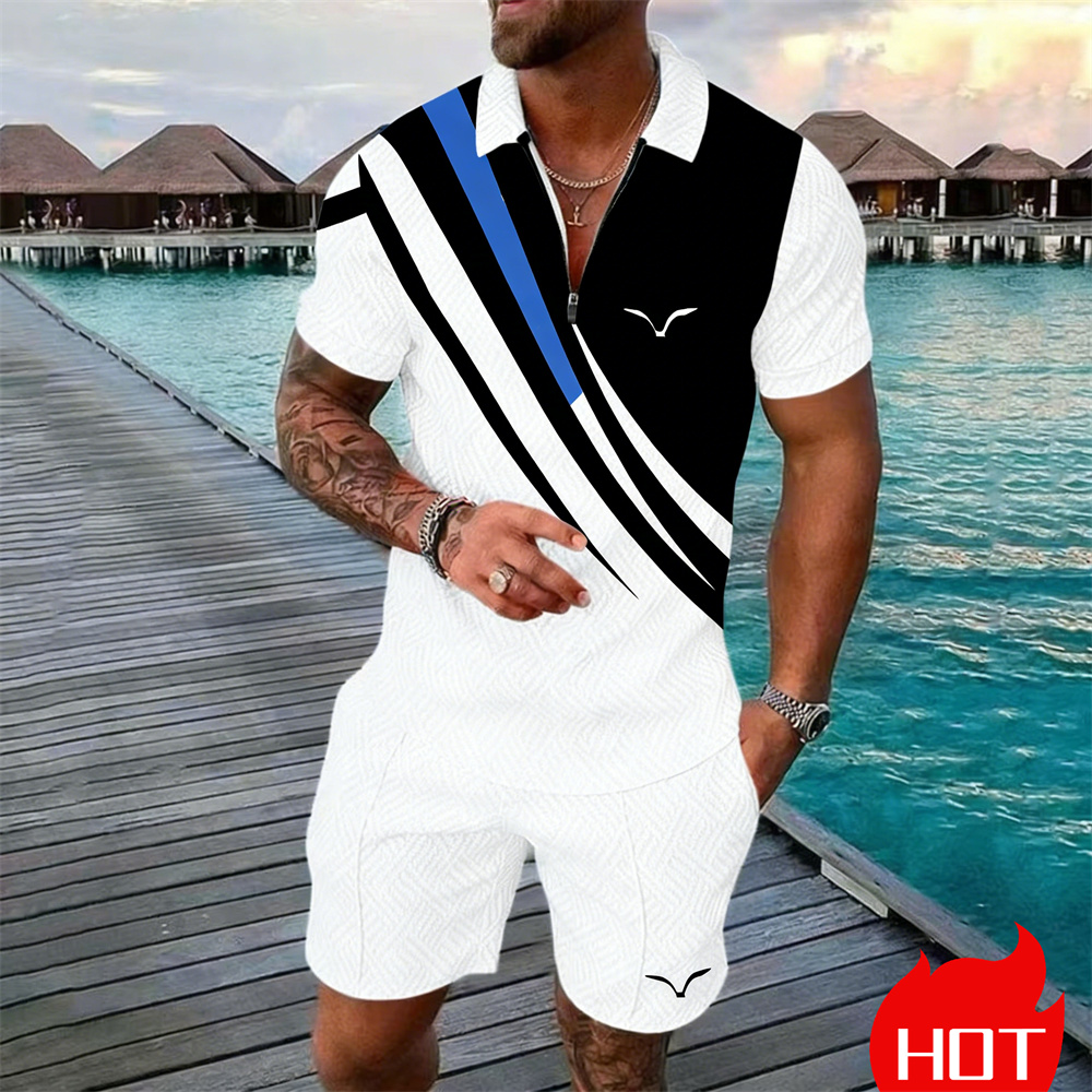 Mens Fashion Zip Up - Summer Set Stripe Y2k Clothing 2
