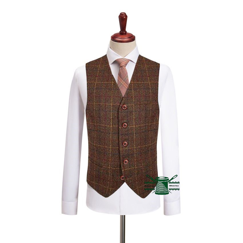 Mens Fashion Zip Up - Check Mens Waistcoat Vintage Western Wool