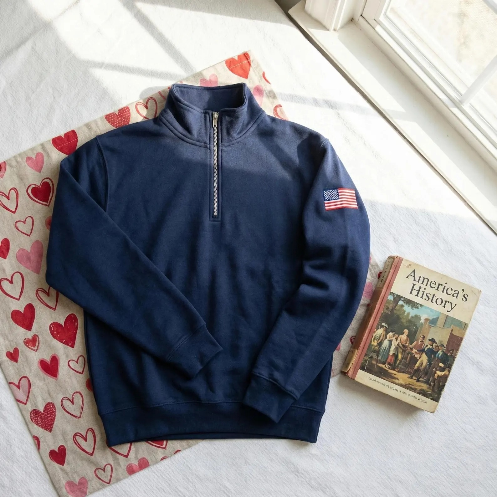 Vintage Embroidered Flag Colla - Mens Fashion Quarter Zip ulasan dan harga