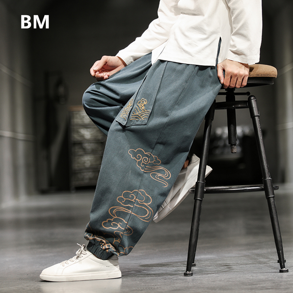 Chinese Style Retro Auspicious - Men'S Fashion Linen Pants ulasan dan harga