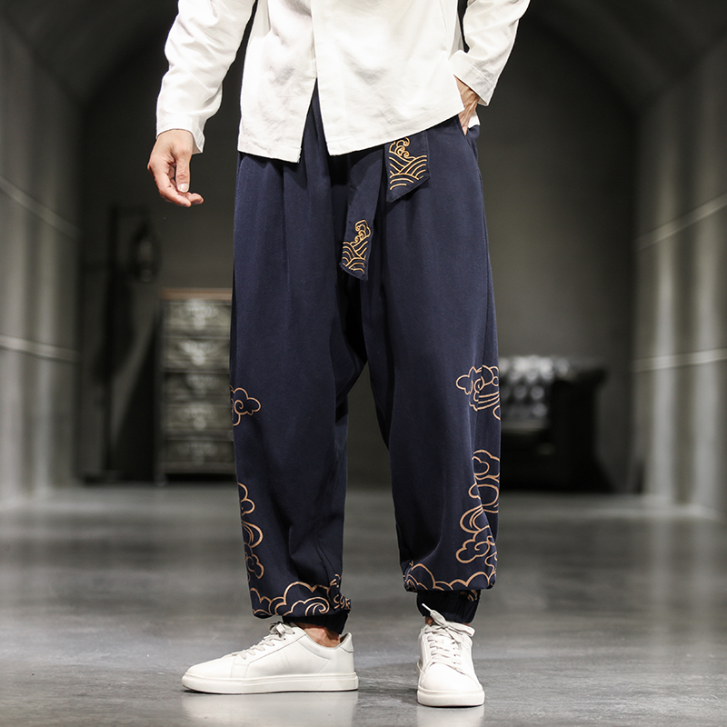 Chinese Style Retro Auspicious - Men'S Fashion Linen Pants ulasan dan harga