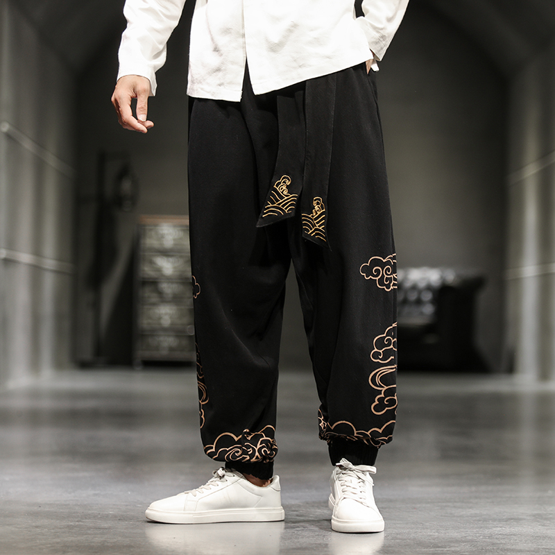 Chinese Style Retro Auspicious - Men'S Fashion Linen Pants ulasan dan harga