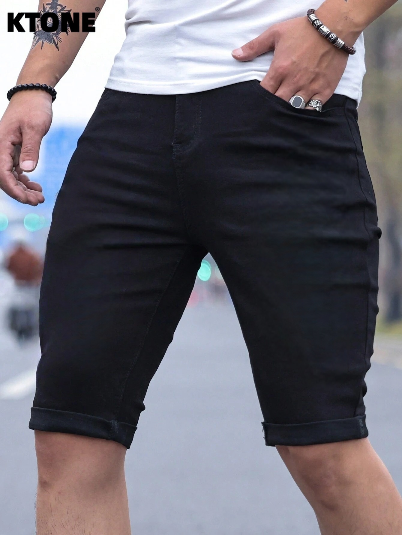 Men's jorts Slim Fit Black Str - Belt Mens Fashion ulasan dan harga