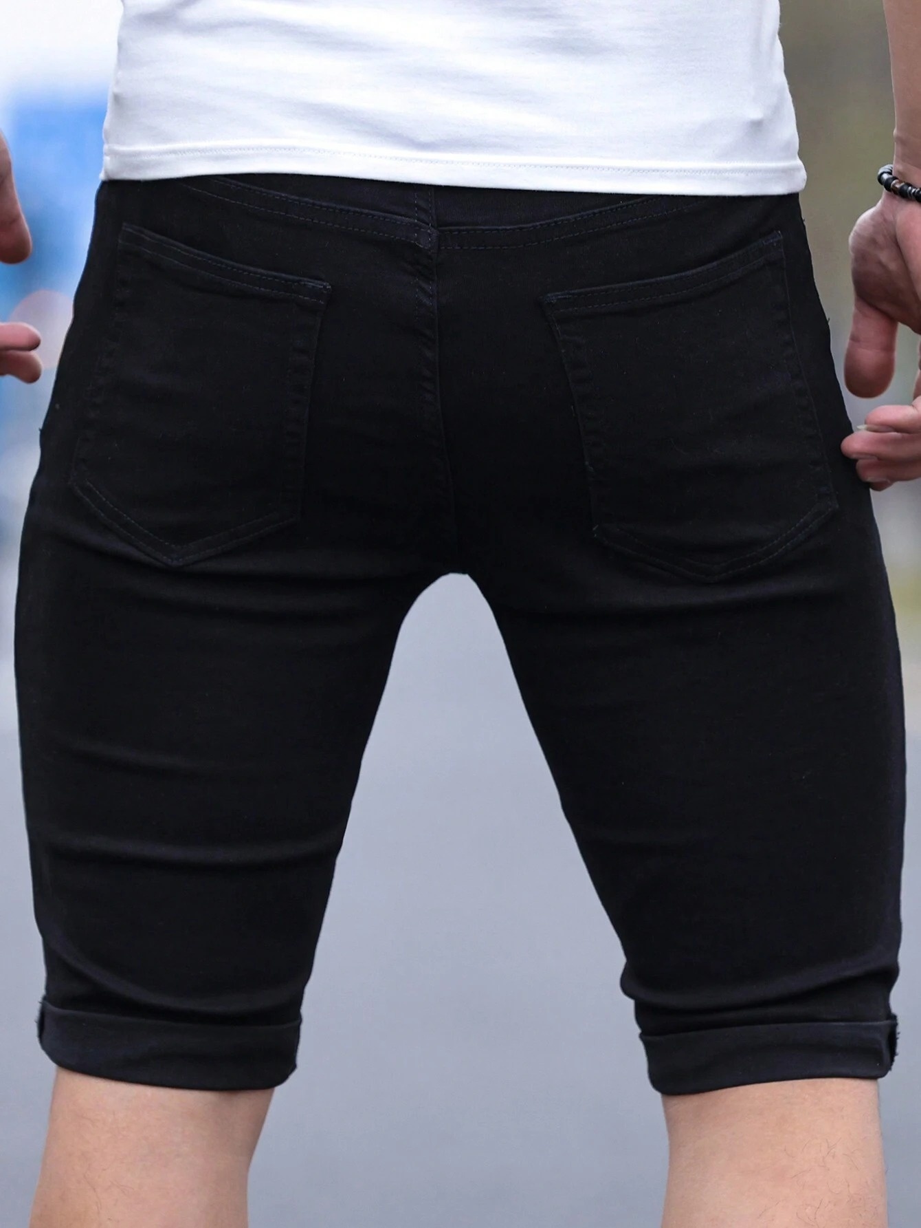 Men's jorts Slim Fit Black Str - Belt Mens Fashion ulasan dan harga