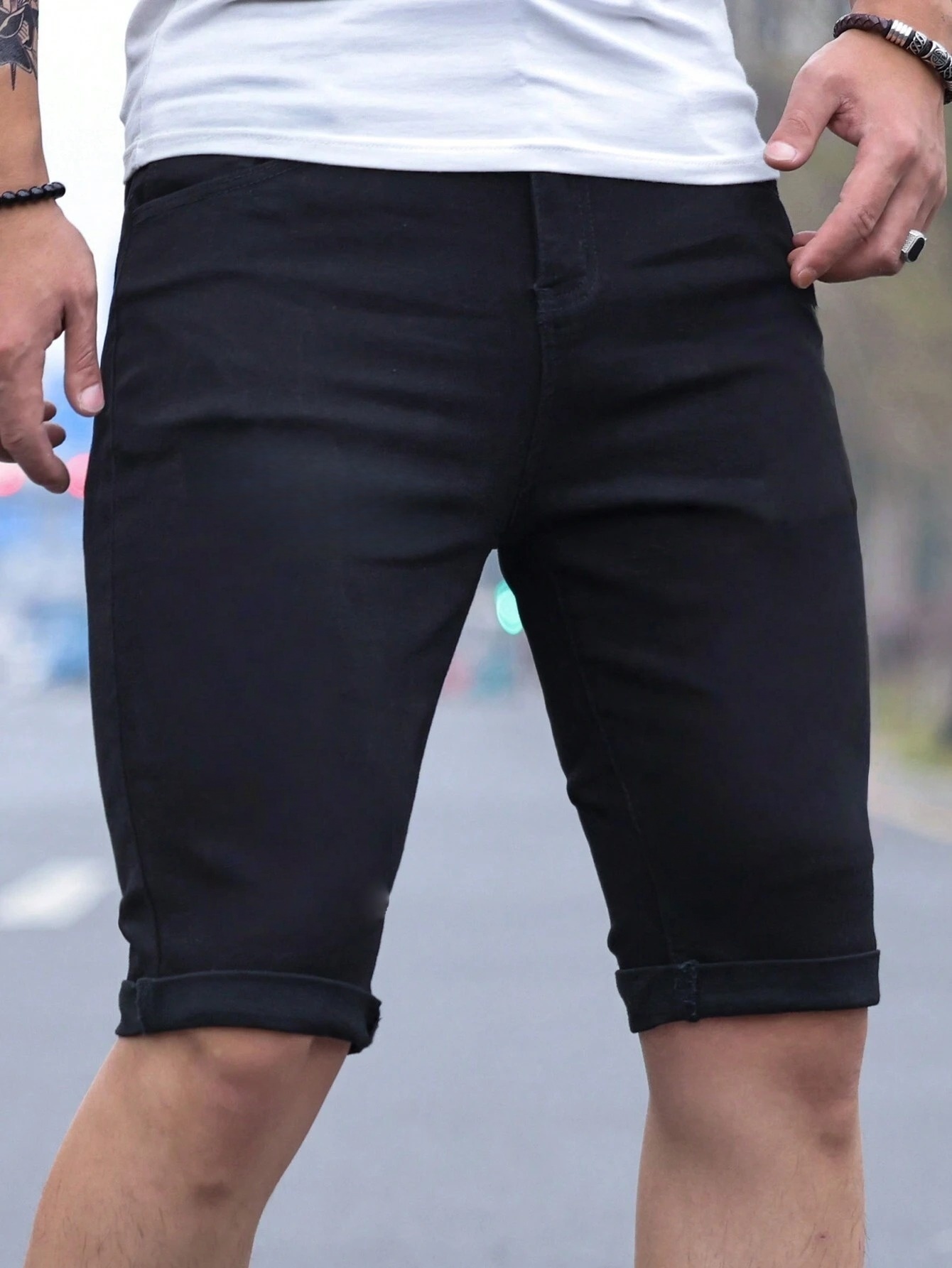 Men's jorts Slim Fit Black Str - Belt Mens Fashion ulasan dan harga