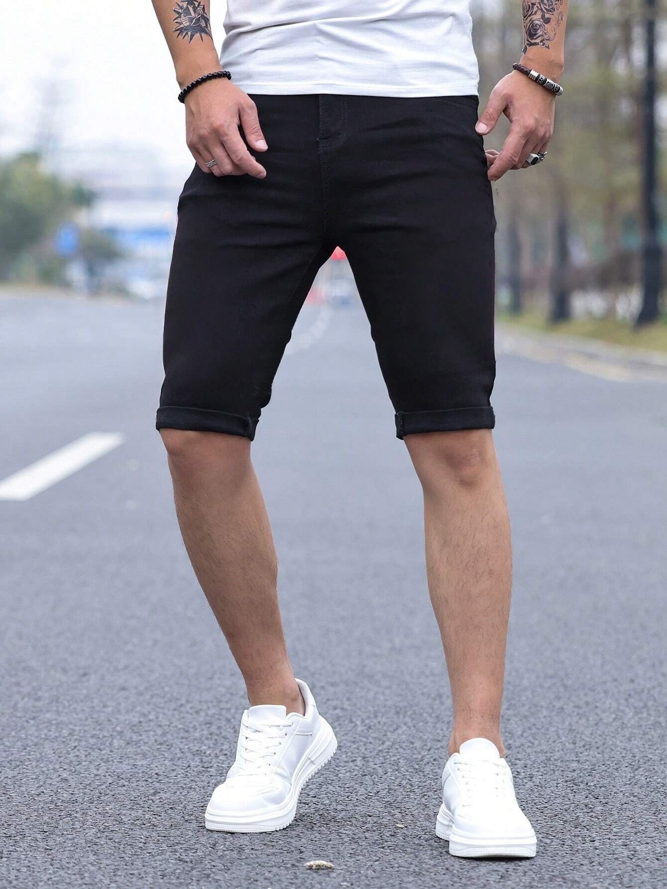 Men's jorts Slim Fit Black Str - Belt Mens Fashion ulasan dan harga