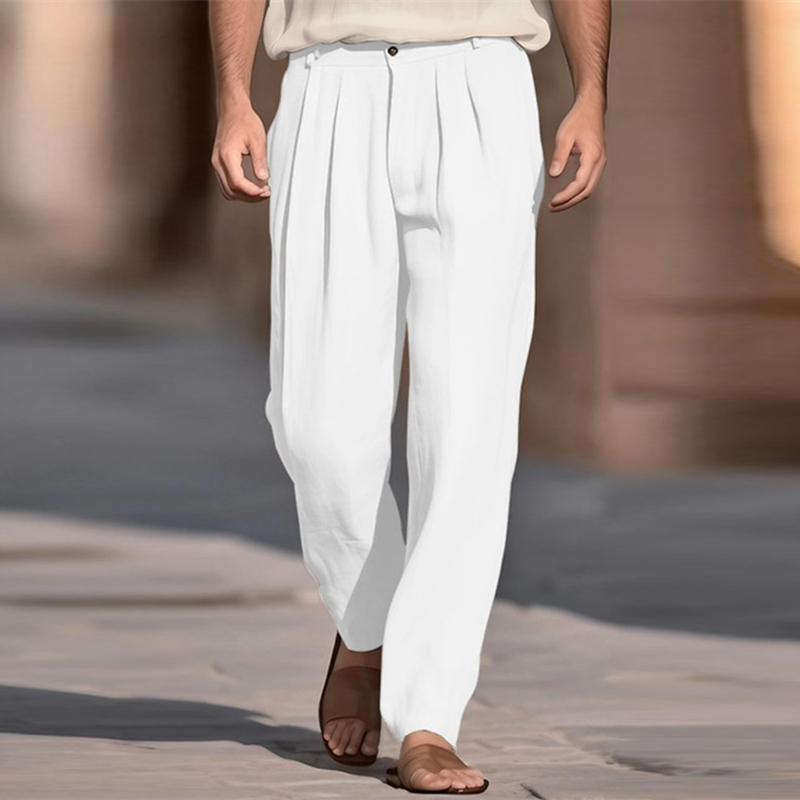 Casual Breathable Solid Color  - Men'S Fashion Linen Pants ulasan dan harga