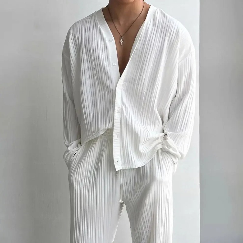 Thin Solid Color Sexy Deep V C - Knitted Cardigan Men ulasan dan harga