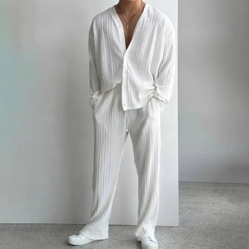 Thin Solid Color Sexy Deep V C - Knitted Cardigan Men ulasan dan harga