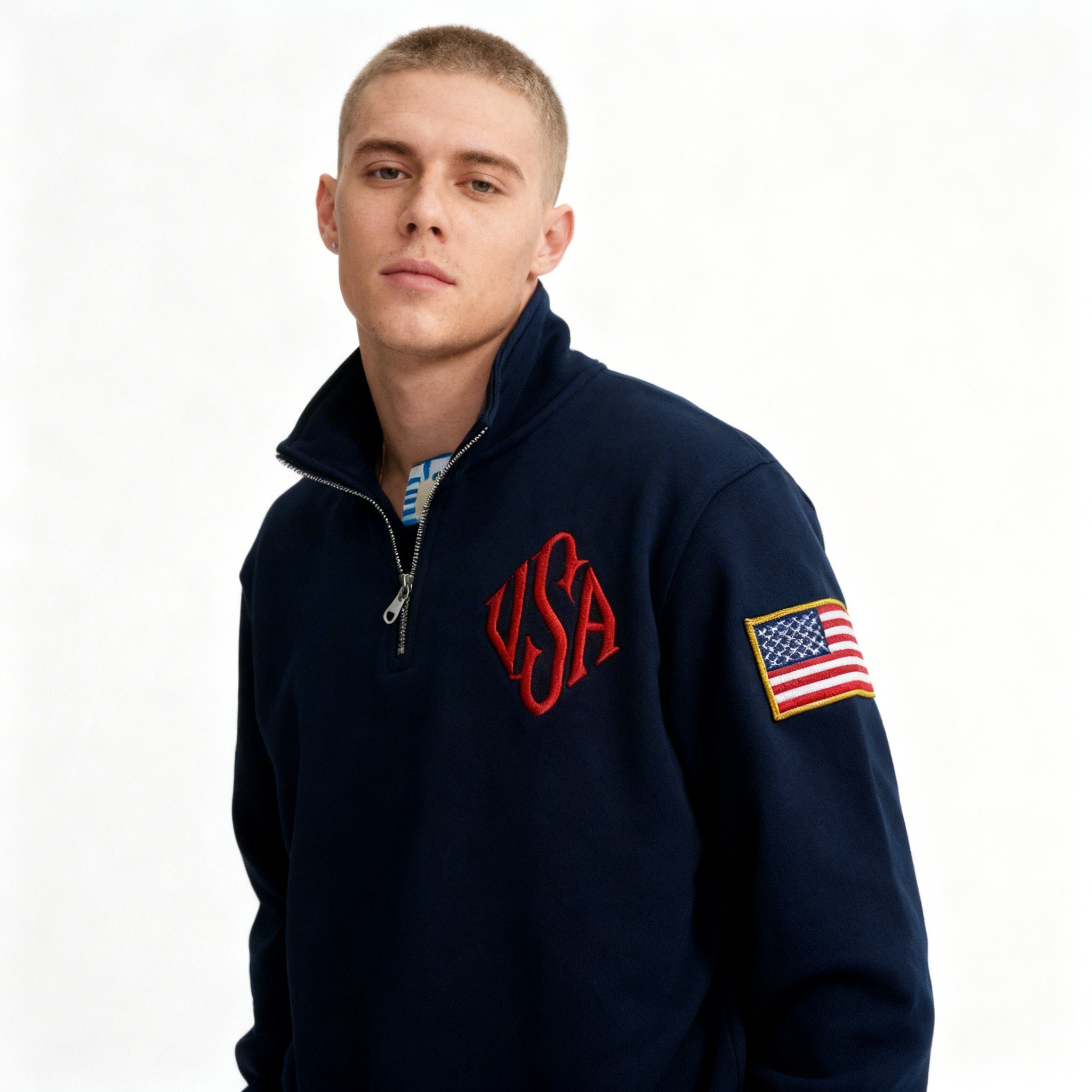 Vintage USA Flag Embroider Swe - Mens Fashion Quarter Zip ulasan dan harga