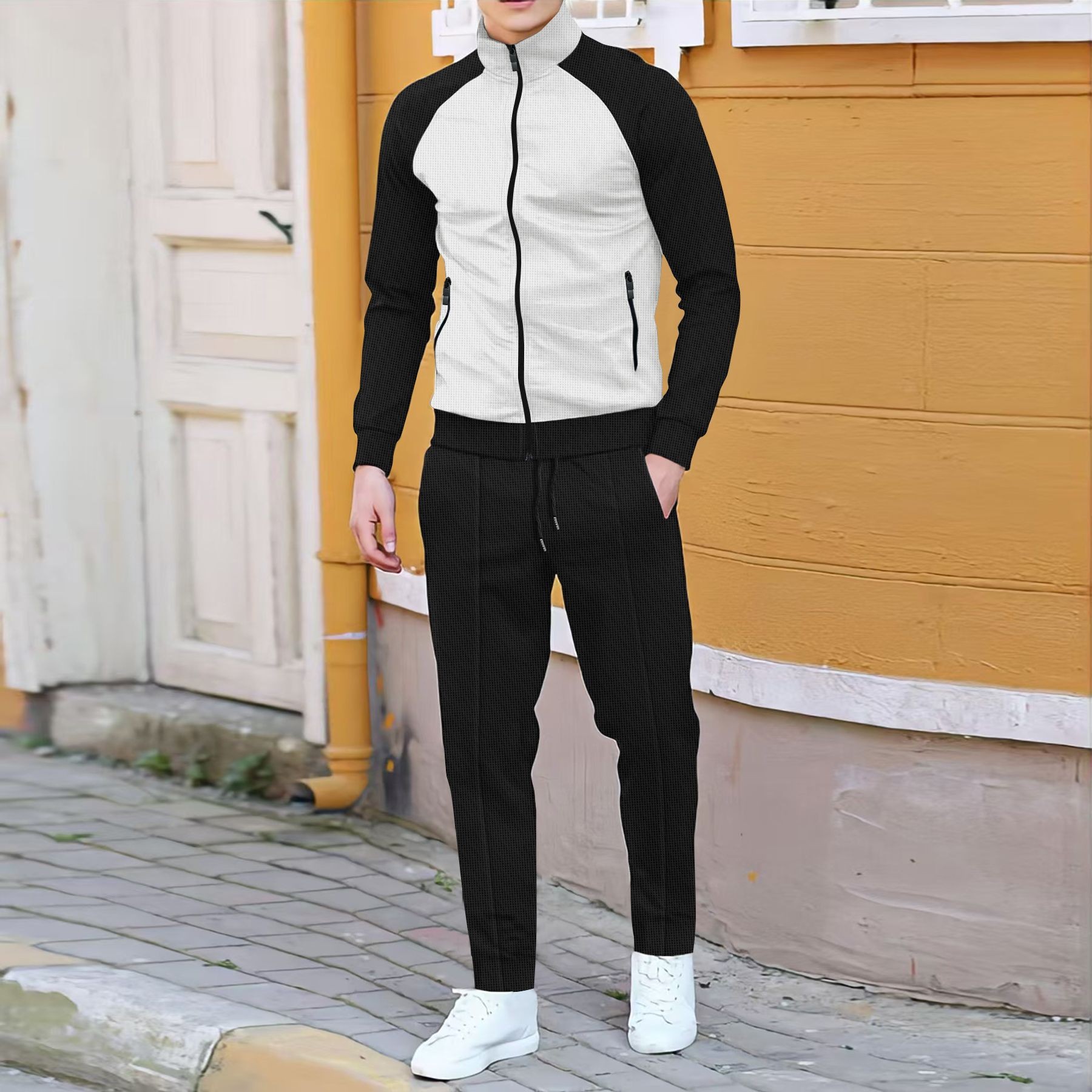 Men Casual Waffle Knit Track S - Mens Fashion Zip Up ulasan dan harga