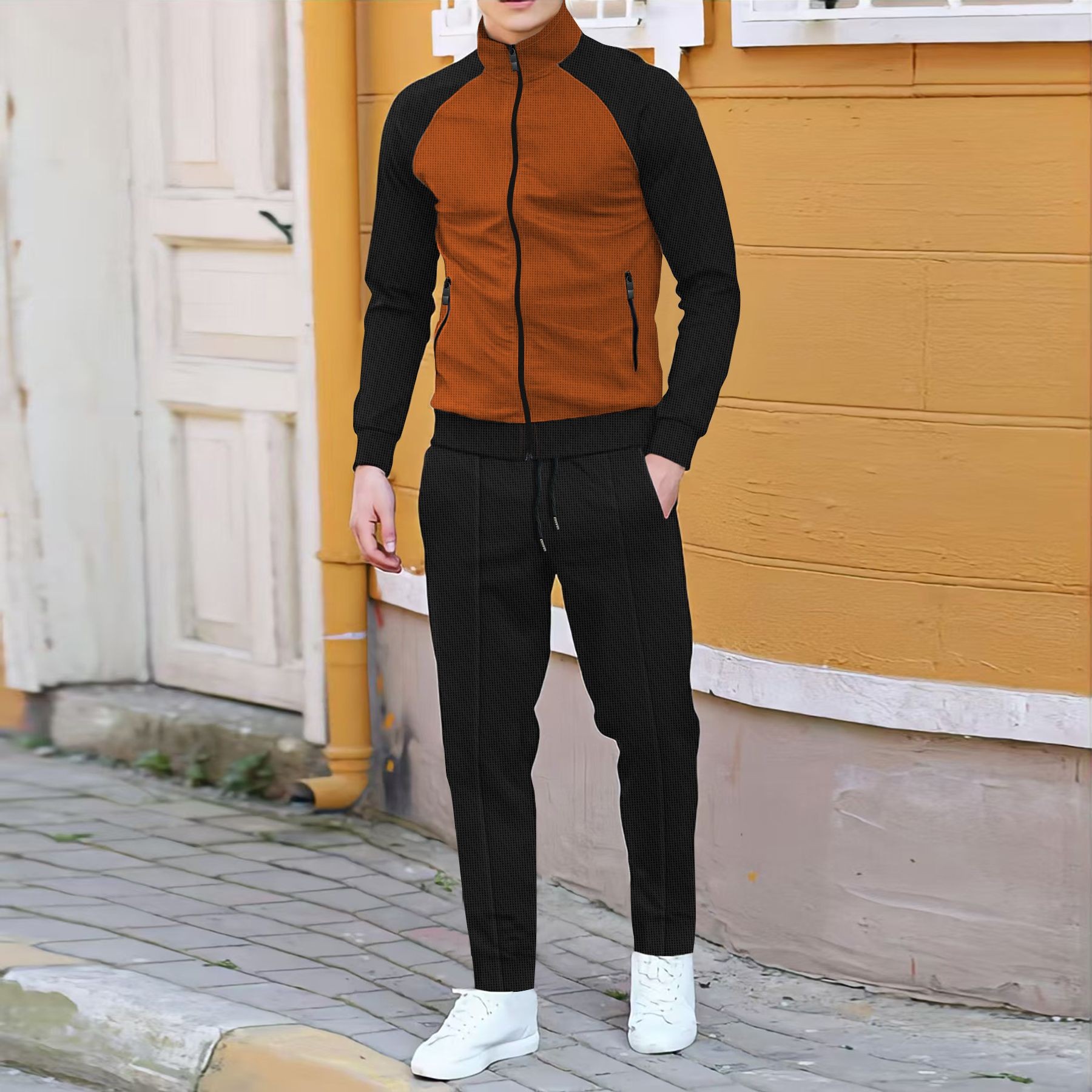 Men Casual Waffle Knit Track S - Mens Fashion Zip Up ulasan dan harga