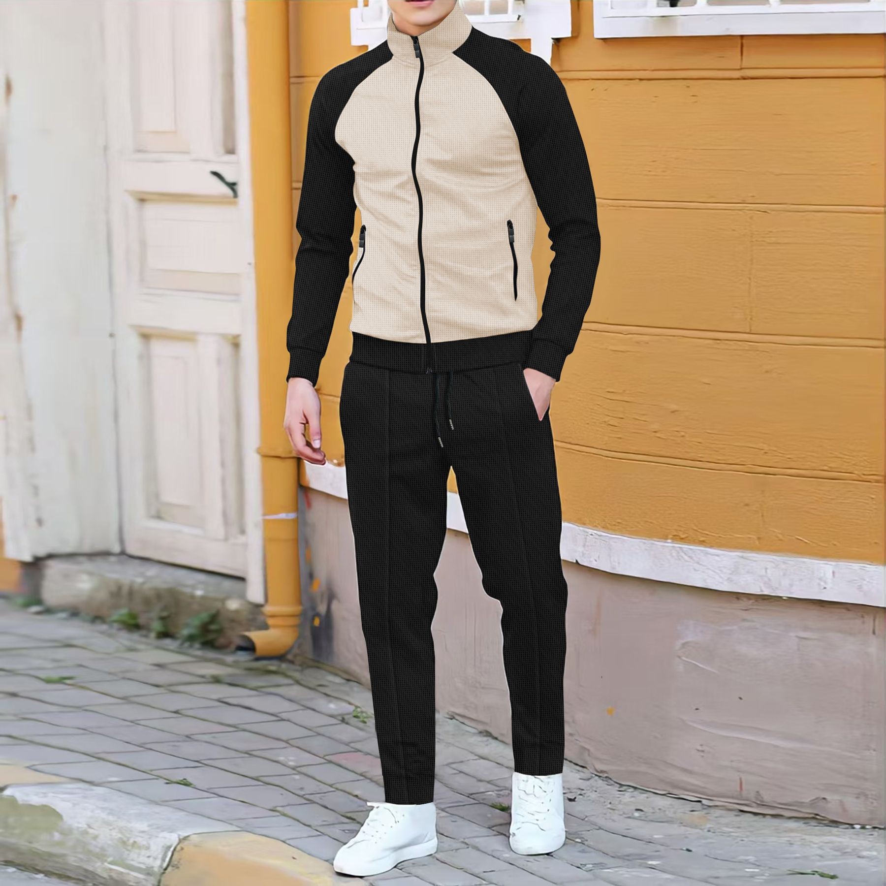 Men Casual Waffle Knit Track S - Mens Fashion Zip Up ulasan dan harga