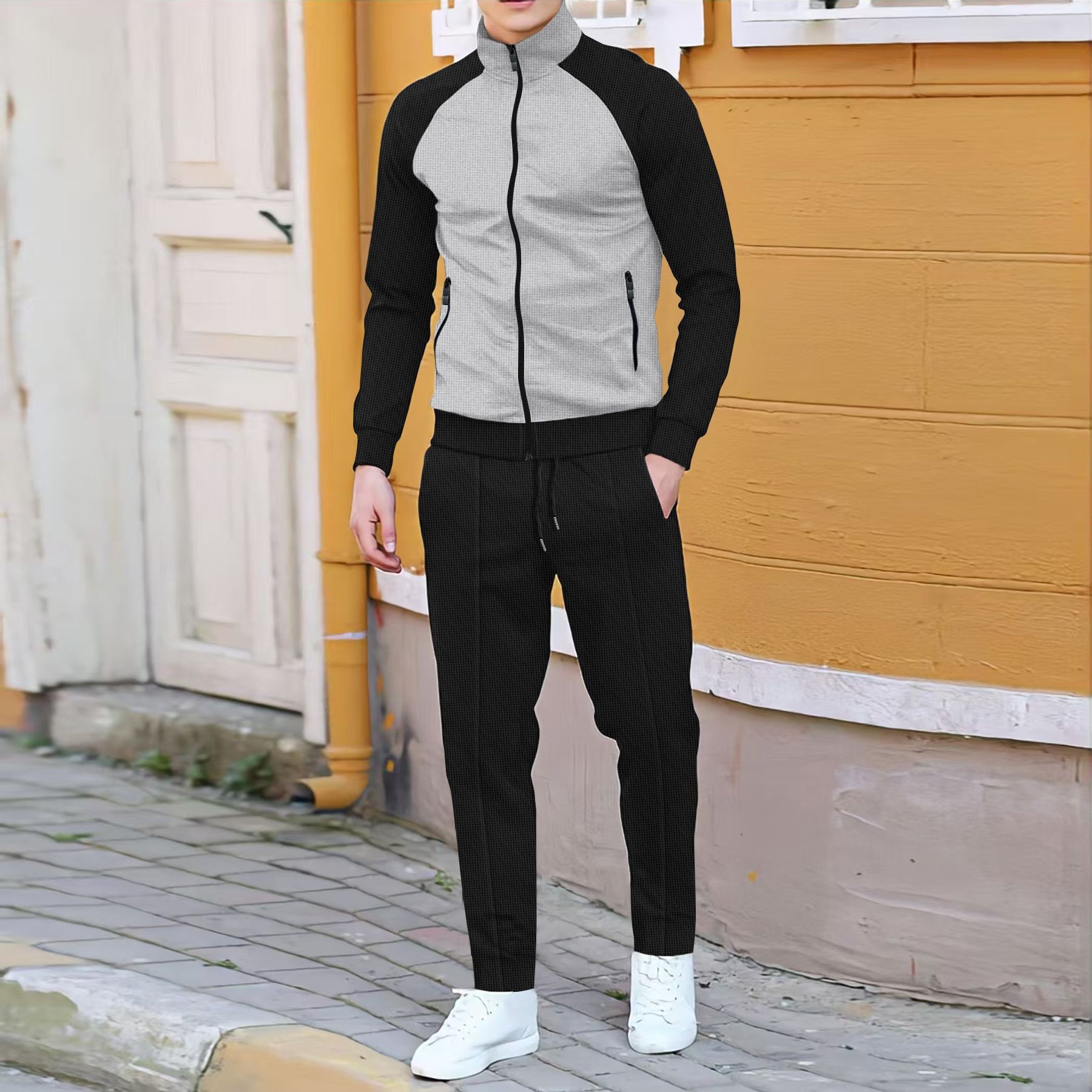 Men Casual Waffle Knit Track S - Mens Fashion Zip Up ulasan dan harga
