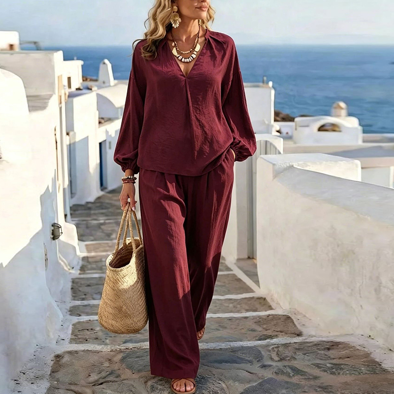 Summer V Neck Long Sleeve Shir - Men'S Fashion Linen Pants ulasan dan harga