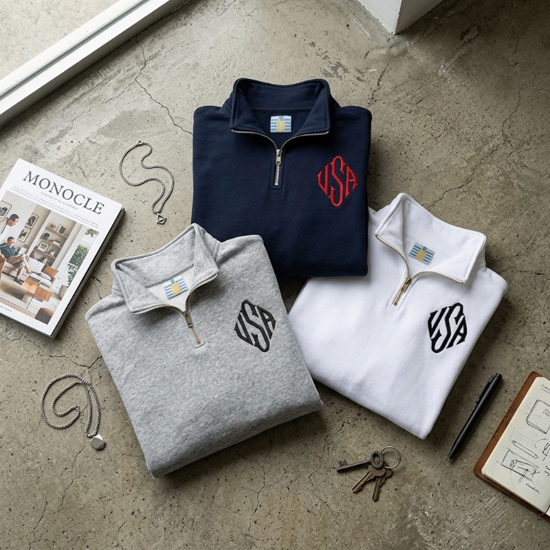 Y2K Navy Blue Quarter Zip Swea - Mens Fashion Quarter Zip ulasan dan harga
